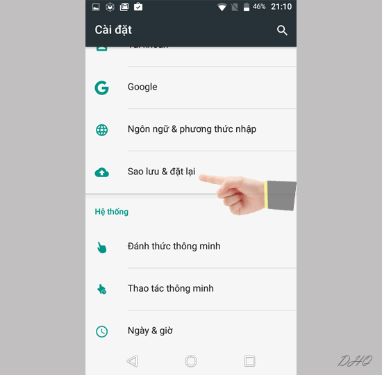 Chọn sao lưu & đặt lại